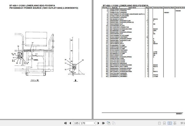 Tadano Crane BT 400 1 31200 Lower Hino BDG FS1EWYA Parts Catalog 2