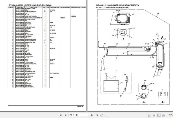 Tadano Crane BT 400 1 31500 Lower Hino BDG FS1EWYA Parts Catalog 2