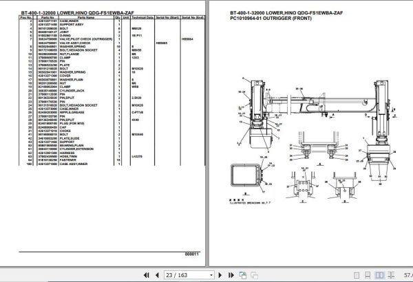 Tadano Crane BT 400 1 32000 Lower Hino QDG FS1EWBA ZAF Parts Catalog 2