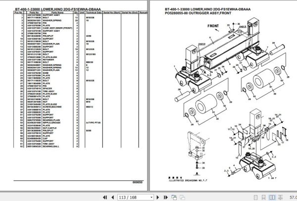 Tadano Crane BT 400 1 33000 Lower Hino 2DG FS1EWHA DBAAA Parts Catalog 2