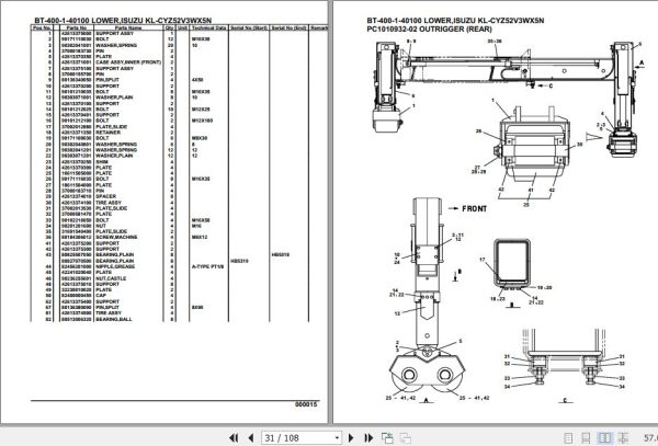 Tadano Crane BT 400 1 40100 Lower Isuzu KL CYZ52V3WX5N Parts Catalog 2