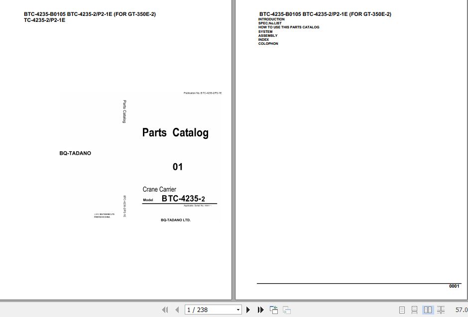 Tadano Crane Carrier BTC 4235 B0105 BTC 4235 2 P2 1E Parts Catalog 1