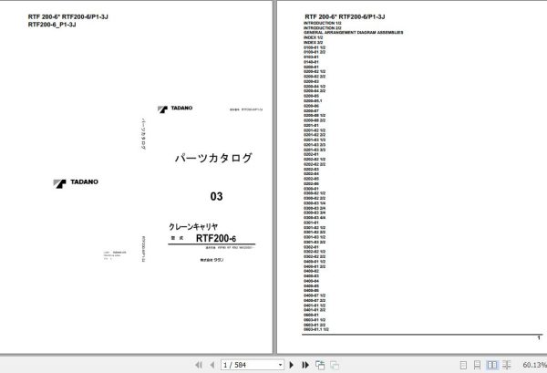Tadano Crane Carrier RTF200 6 RTF200 6 P1 3J Parts Catalog 1