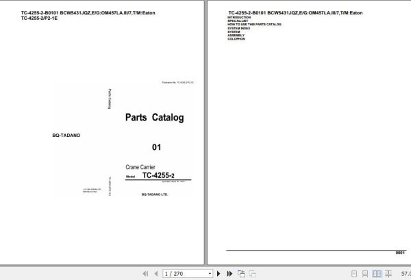 Tadano Crane Carrier TC 4255 2 TC 4255 2 P2 1E B0101 BCW5431JQZ Parts Catalog 1