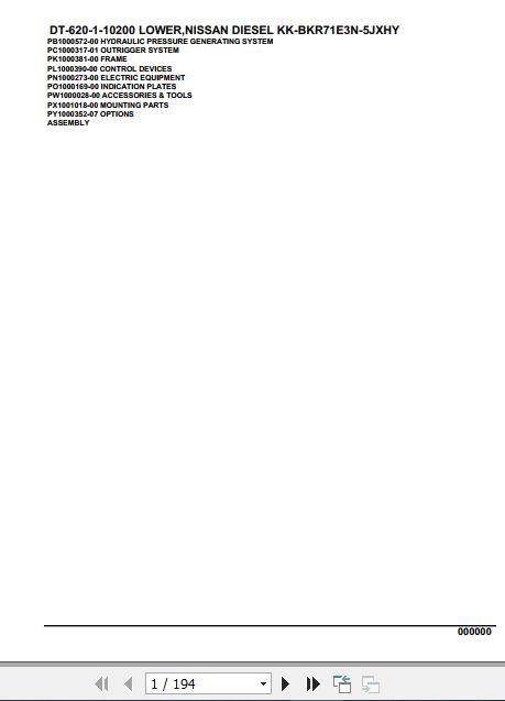Tadano Crane DT 620 1 10200 Lower Nissan Diesel KK BKR71E3N 5JXHY Parts Catalog 1