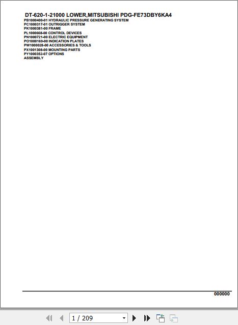Tadano Crane DT 620 1 21000 Lower Mitsubishi PDG FE73DBY6KA4 Parts Catalog 1
