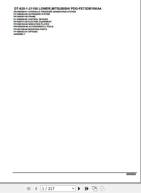 Tadano Crane DT 620 1 21100 Lower Mitsubishi PDG FE73DBY6KA4 Parts Catalog 1