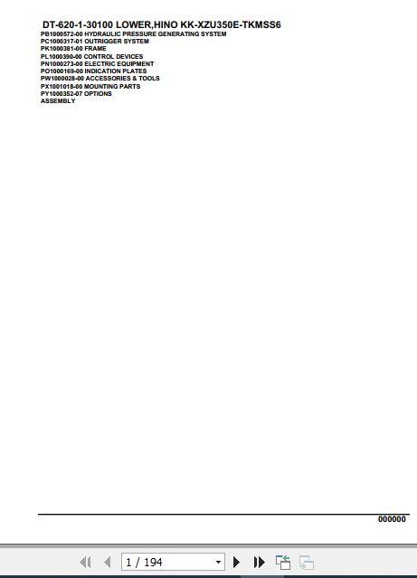 Tadano Crane DT 620 1 30100 Lower Hino KK XZU350E TKMSS6 Parts Catalog 1