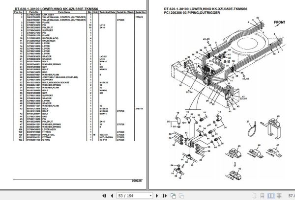 Tadano Crane DT 620 1 30100 Lower Hino KK XZU350E TKMSS6 Parts Catalog 2