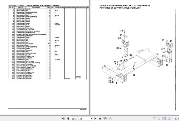 Tadano Crane DT 620 1 30200 Lower Hino KK XZU350E TKMSS6 Parts Catalog 2