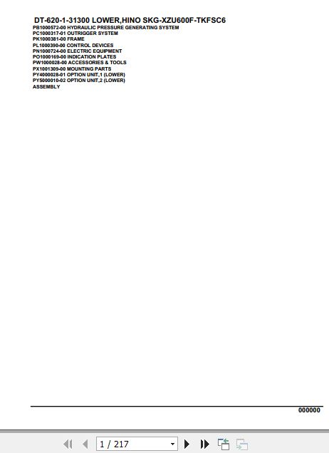 Tadano Crane DT 620 1 31300 Lower Hino SKG XZU600F TKFSC6 Parts Catalog 1