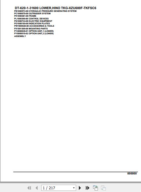 Tadano Crane DT 620 1 31600 Lower Hino TKG XZU600F TKFSC6 Parts Catalog 1
