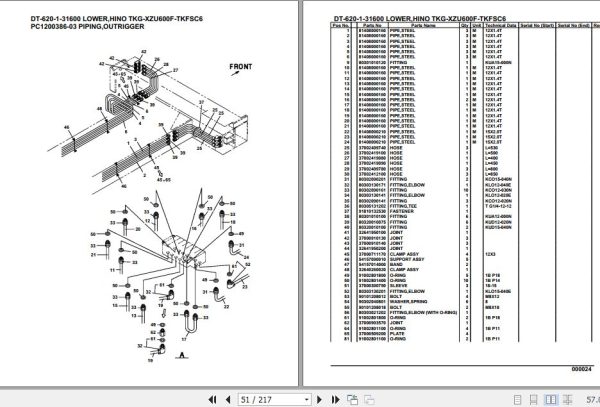 Tadano Crane DT 620 1 31600 Lower Hino TKG XZU600F TKFSC6 Parts Catalog 2