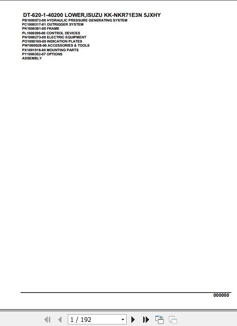 Tadano Crane DT 620 1 40200 Lower Isuzu KK NKR71E3N 5JXHY Parts Catalog 1