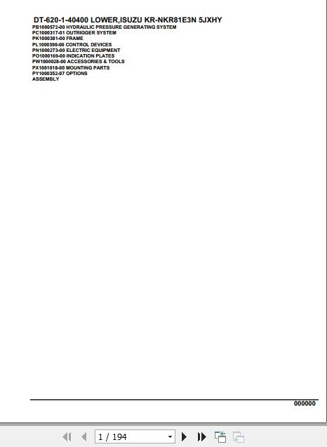 Tadano Crane DT 620 1 40400 Lower Isuzu KR NKR81E3N 5JXHY Parts Catalog 1