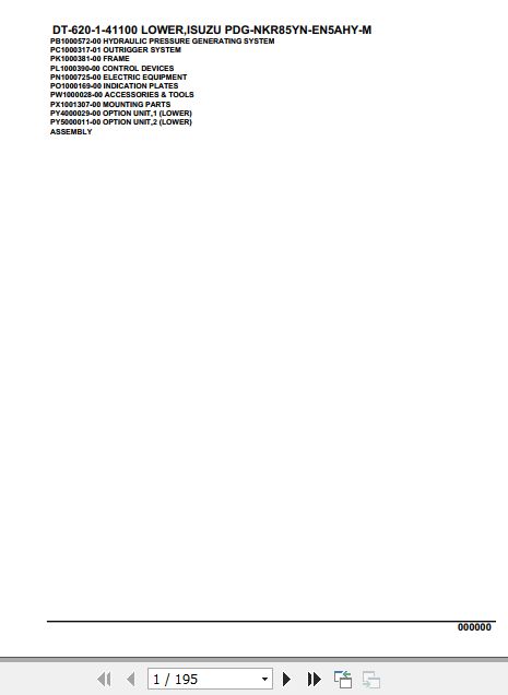 Tadano Crane DT 620 1 41100 Lower Isuzu PDG NKR85YN EN5AHY M Parts Catalog 1