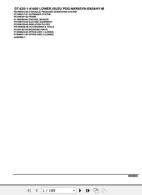 Tadano Crane DT 620 1 41400 Lower Isuzu PDG NKR85YN EN5AHY M Parts Catalog 1