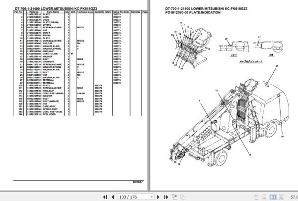Tadano Crane DT 700 1 21400 Lower Mitsubishi KC FK618GZ3 Parts Catalog 2