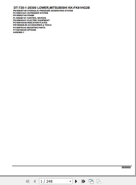 Tadano Crane DT 720 1 20300 Lower Mitsubishi KK FK61HG2B Parts Catalog 1