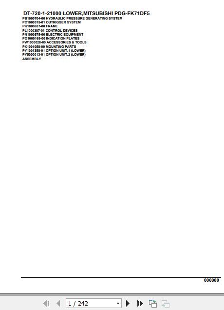 Tadano Crane DT 720 1 21000 Lower Mitsubishi PDG FK71DF5 Parts Catalog 1
