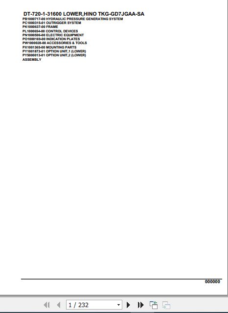 Tadano Crane DT 720 1 31600 Lower Hino TKG GD7JGAA SA Parts Catalog 1