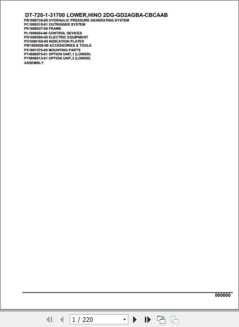 Tadano Crane DT 720 1 31700 Lower Hino 2DG GD2AGBA CBCAAB Parts Catalog 1