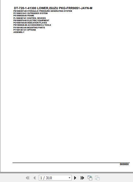Tadano Crane DT 720 1 41300 Lower Isuzu PKG FRR90S1 JAYN M Parts Catalog 1
