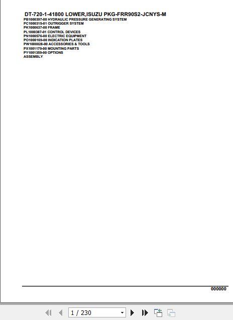 Tadano Crane DT 720 1 41800 Lower Isuzu PKG FRR90S2 JCNYS M Parts Catalog 1