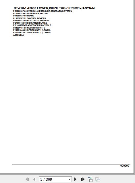 Tadano Crane DT 720 1 42600 Lower Isuzu TKG FRR90S1 JANYN M Parts Catalog 1