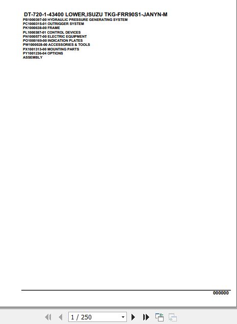 Tadano Crane DT 720 1 43400 Lower Isuzu TKG FRR90S1 JANYN M Parts Catalog 1