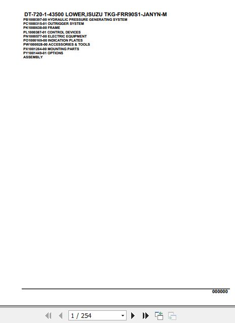 Tadano Crane DT 720 1 43500 Lower Isuzu TKG FRR90S1 JANYN M Parts Catalog 1