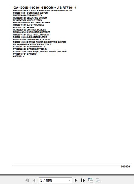Tadano Crane GA 1000N 1 RTF101 4 90101 6 Boom Jib Parts Catalog 1