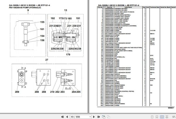 Tadano Crane GA 1000N 1 RTF101 4 90101 6 Boom Jib Parts Catalog 2