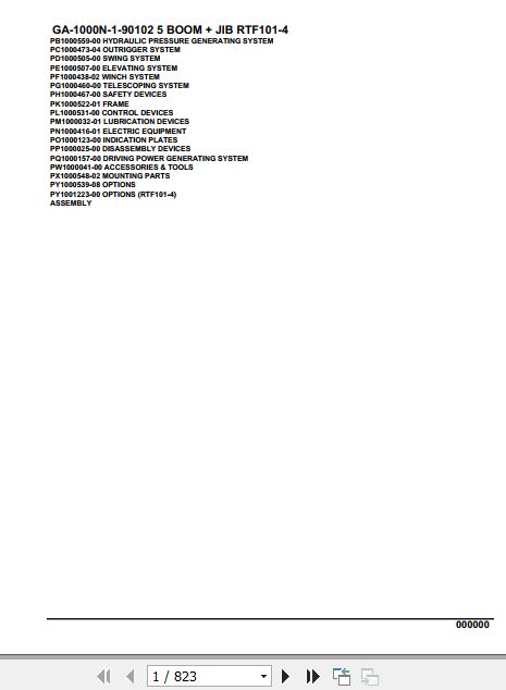 Tadano Crane GA 1000N 1 RTF101 4 90102 5 Boom Jib Parts Catalog 1
