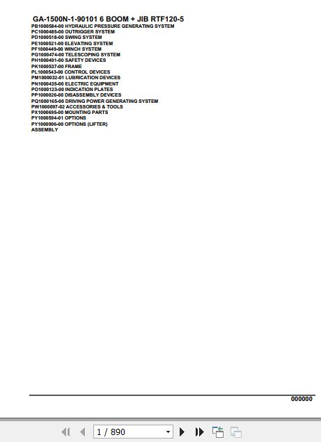 Tadano Crane GA 1500N 1 RTF120 5 90101 6 Boom Jib Parts Catalog 1