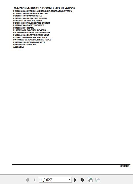 Tadano Crane GA 700N 1 10101 5 Boom Jib KL AU552 Parts Catalog 1