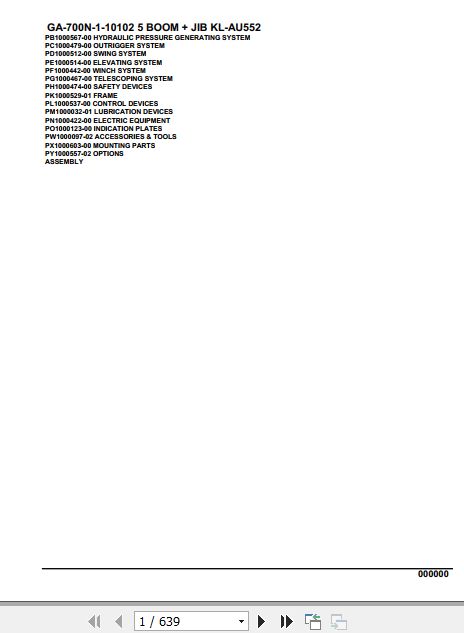 Tadano Crane GA 700N 1 10102 5 Boom Jib KL AU552 Parts Catalog 1