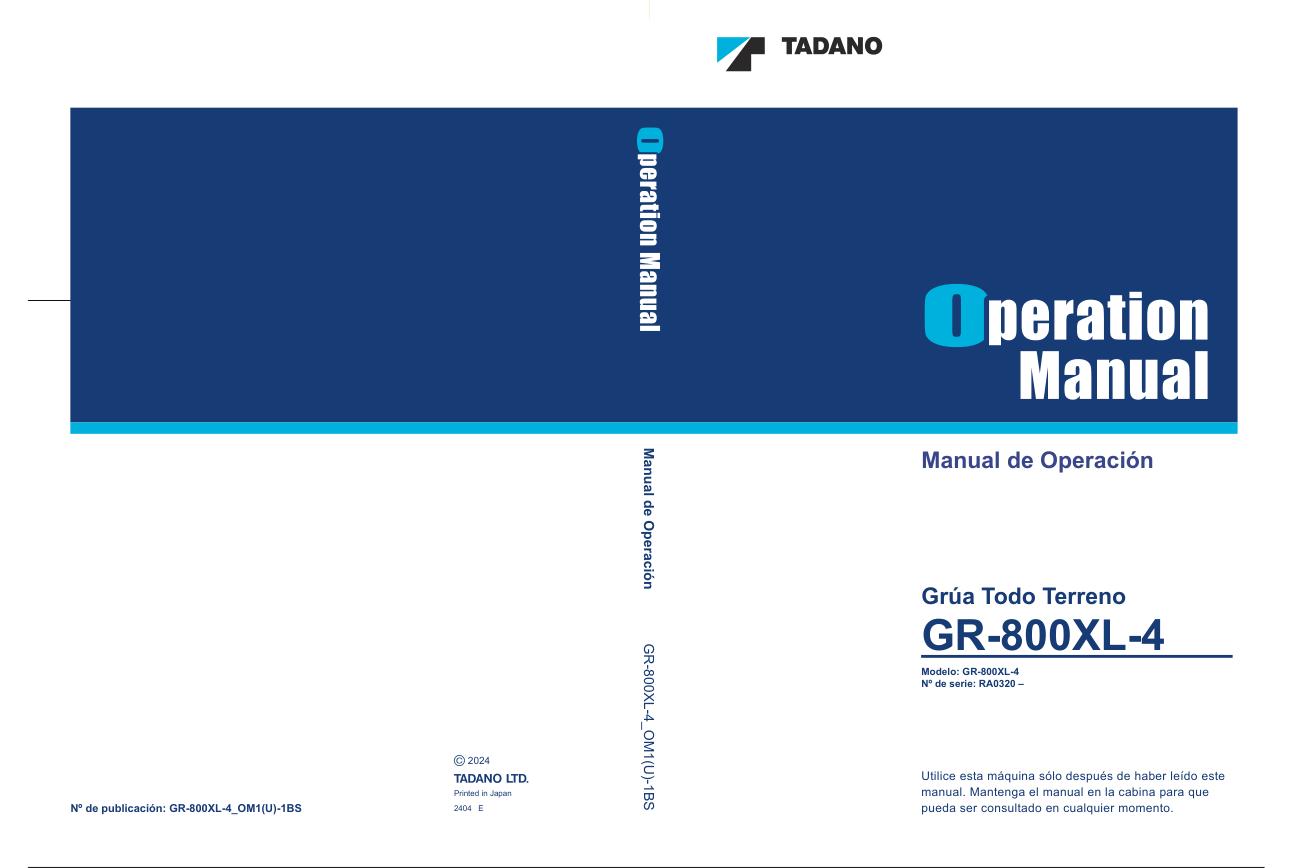 Tadano Crane GR 800XL 4 Operation Manual GR 800XL 4 OM1U 1BS 1