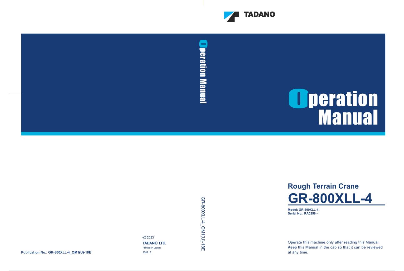 Tadano Crane GR 800XLL 4 Operation Manual GR 800XLL 4 OM1U 18E 2023 1