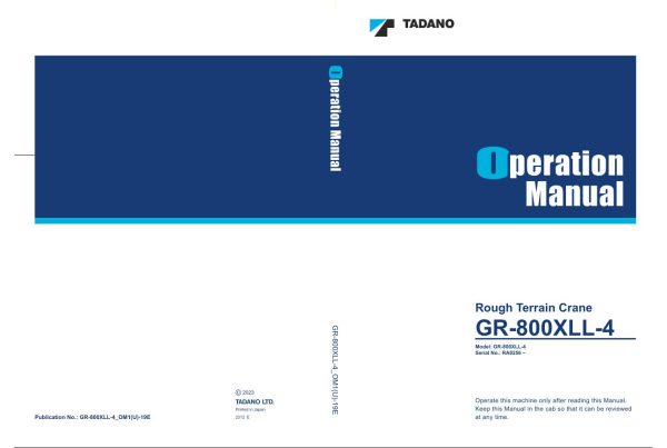 Tadano Crane GR 800XLL 4 Operation Manual GR 800XLL 4 OM1U 19E 1