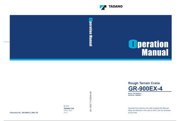 Tadano Crane GR 900EX 4 Operation Manual GR 900EX 4 OM2 13E 2023 1