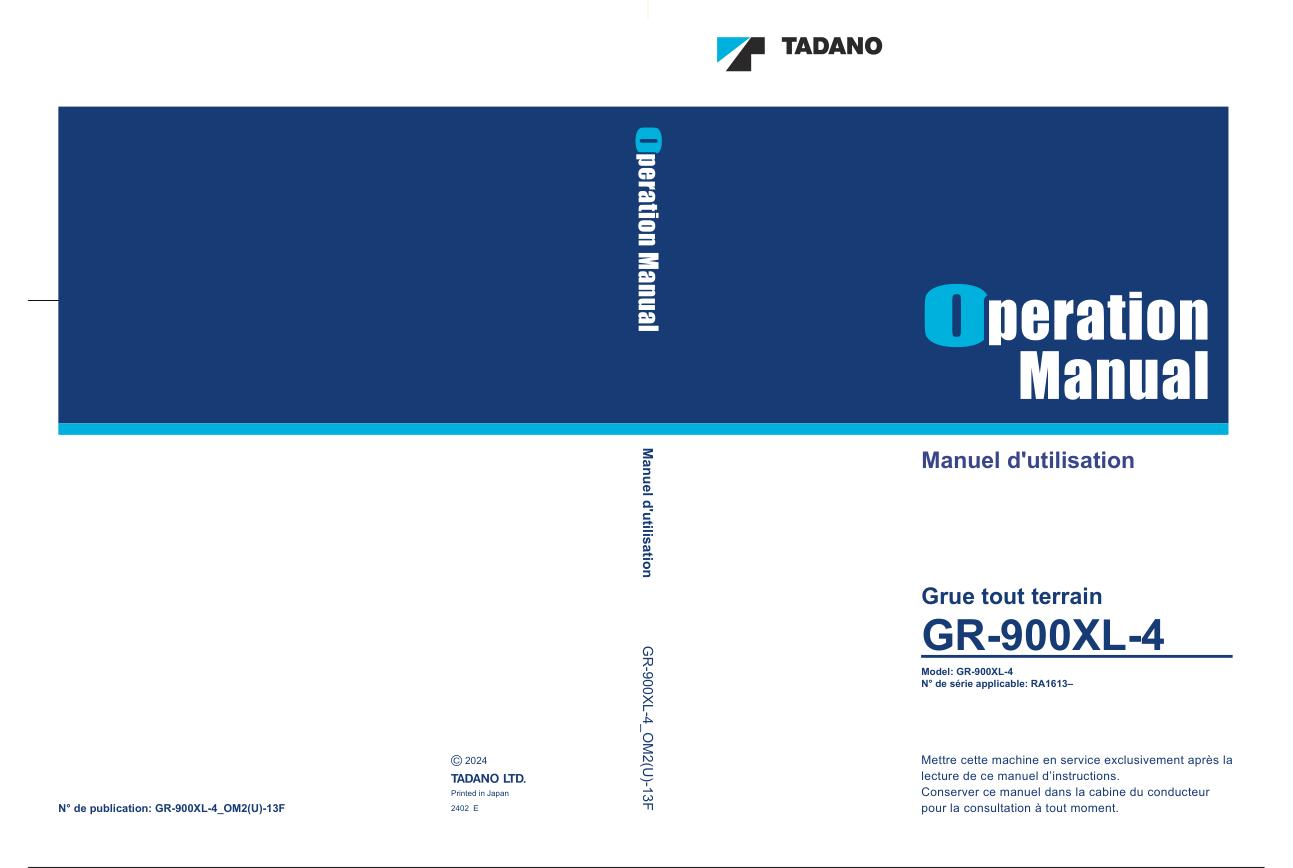 Tadano Crane GR 900XL 4 Operation Manual GR 900XL 4 OM2U 13F 1