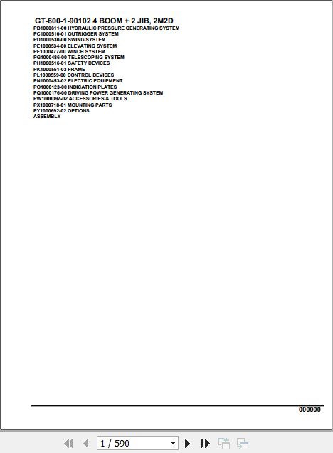 Tadano Crane GT 600 1 90102 4 Boom 2 Jib 2M2D Parts Catalog 1