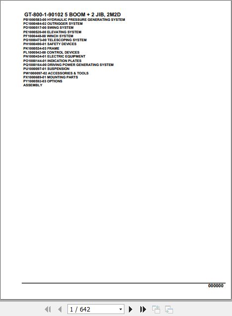 Tadano Crane GT 800 1 90102 5 Boom 2 Jib 2M2D Parts Catalog 1