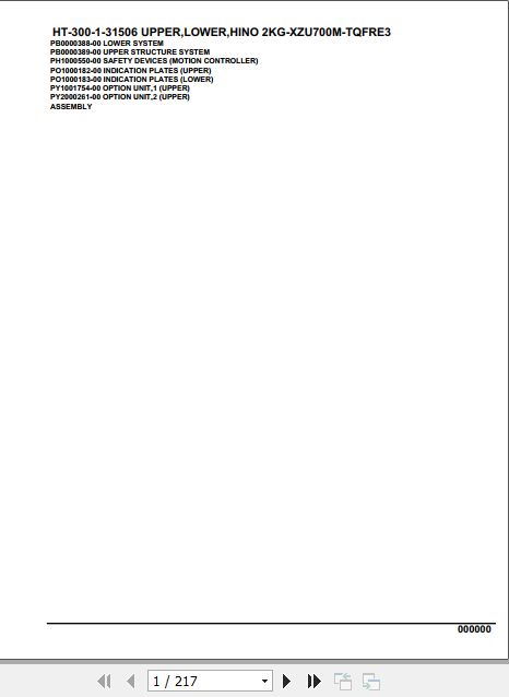Tadano Crane HT 300 1 31506 Upper Lower Hino 2KG XZU700M TQFRE3 Parts Catalog 1