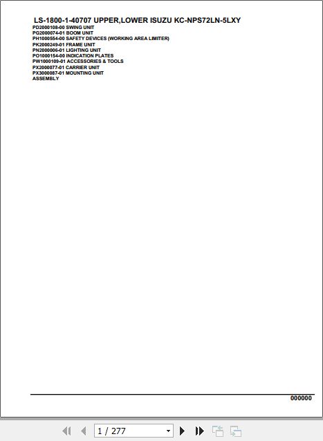 Tadano Crane LS 1800 1 40707 Upper Lower Isuzu KC NPS72LN 5LXY Parts Catalog 1