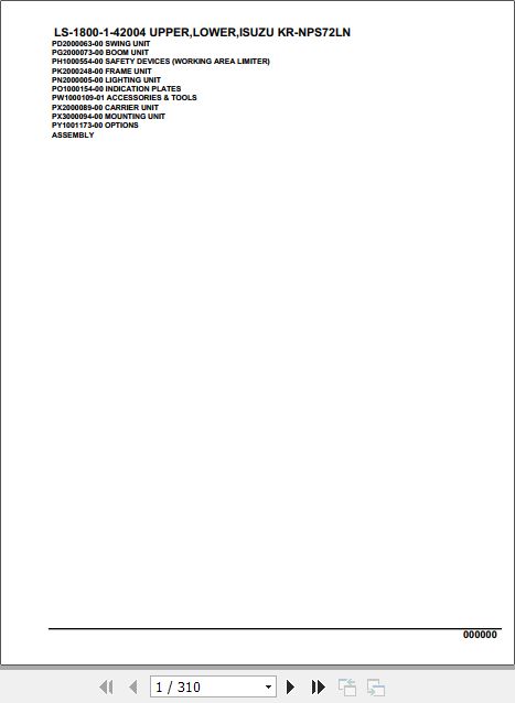 Tadano Crane LS 1800 1 42004 Upper Lower Isuzu KR NPS72LN Parts Catalog 1