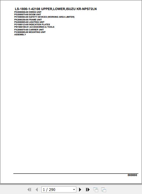 Tadano Crane LS 1800 1 42108 Upper Lower Isuzu KR NPS72LN Parts Catalog 1