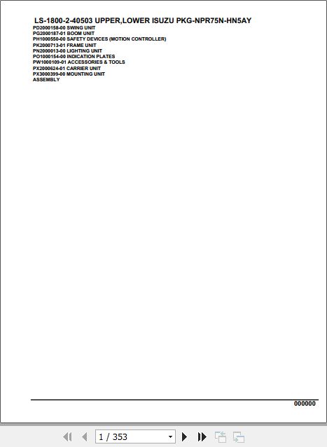 Tadano Crane LS 1800 2 40503 Upper Lower Isuzu PKG NPR75N HN5AY Parts Catalog 1