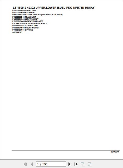 Tadano Crane LS 1800 2 42322 Upper Lower Isuzu PKG NPR75N HN5AY Parts Catalog 1